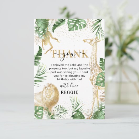 Wild One Oerwoud Greenery & Gold Birthday Hartelij Bedankkaart (Staand voorkant)