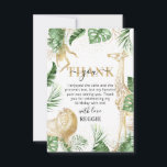 Wild One Oerwoud Greenery & Gold Birthday Hartelij Bedankkaart<br><div class="desc">Elegant neutraal safari voor de verjaardag bedankt je kaart,  met tropen waterverf groen,  faux gouden oerwouden (leeuw,  giraffe en aap),  gouden confetti en een simpele verjaardag. Dank je wel dat je je sjabloon gemakkelijk kunt aanpassen.</div>
