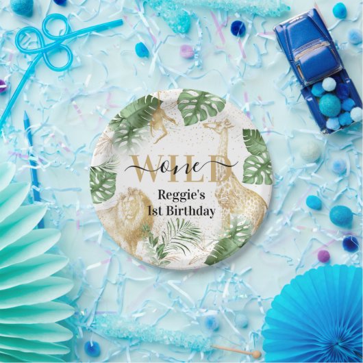 Wild One Oerwoud Greenery & Gold Birthday Party Papieren Bordje (Feest)