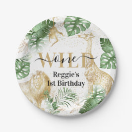 Wild One Oerwoud Greenery & Gold Birthday Party Papieren Bordje