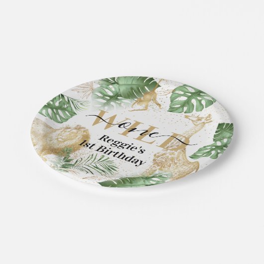 Wild One Oerwoud Greenery & Gold Birthday Party Papieren Bordje (Gekanteld)