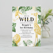 Wild One Oerwoud Greenery & Gold Foil Invitation Folie Uitnodiging (Staand Voorkant)