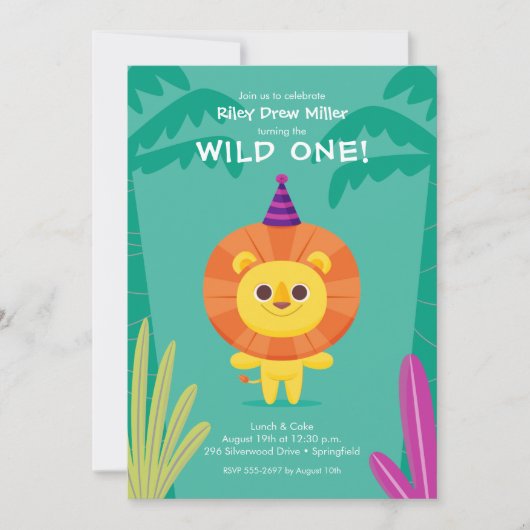 Wild One Oerwoud Lion Birthday Kaart (Voorkant)