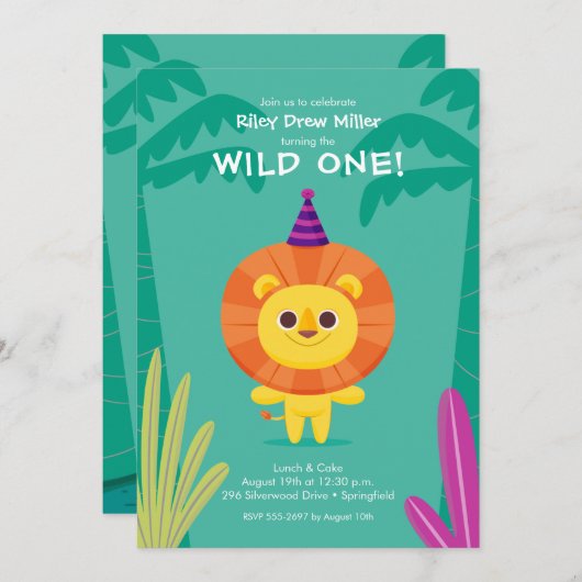 Wild One Oerwoud Lion Birthday Kaart (Voorkant / Achterkant)