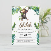 Wild One Oerwoud Monkey eerste verjaardagsuitnodig Kaart (Staand voorkant)