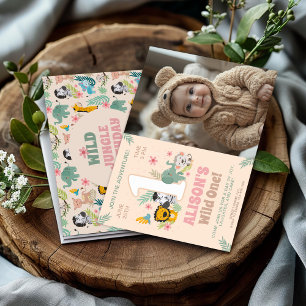 Wild One Oerwoud Party voor Baby Girl met Foto Kaart