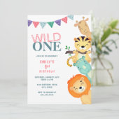 Wild One Oerwoud Safari 1e Verjaardagsuitnodiging Kaart (Staand voorkant)