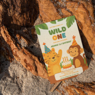 Wild One Oerwoud Safari 1e Verjaardagsuitnodiging Kaart