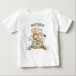 Wild One Oerwoud Safari 1st Birthday Baby T-Shirt<br><div class="desc">Oerwoud Safari Wild Eén verjaardag T-shirt. Overeenkomende objecten in de Design van Cava-winkels</div>