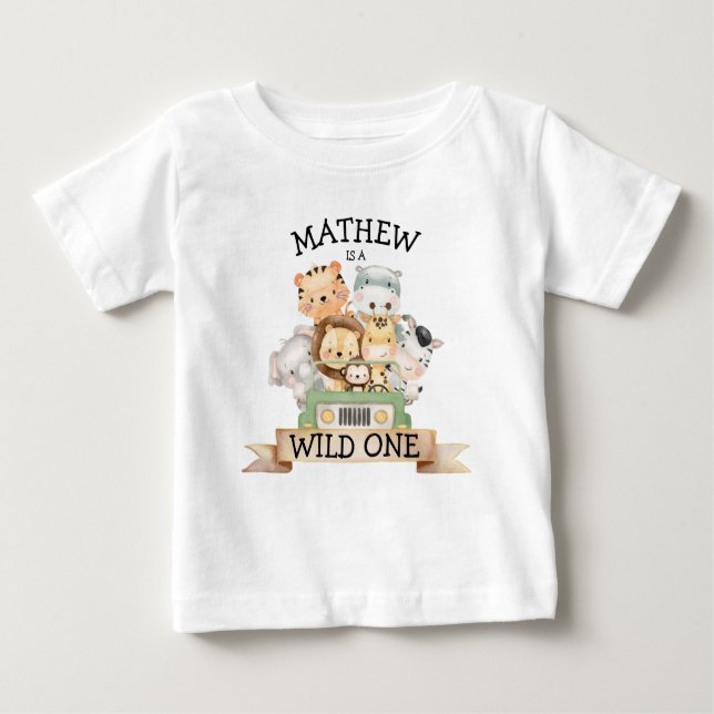 Wild One Oerwoud Safari 1st Birthday Baby T-Shirt (Voorkant)