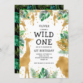 Wild One Oerwoud Safari 1st Birthday Gold Green Kaart
