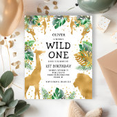 Wild One Oerwoud Safari 1st Birthday Gold Green Uitnodiging Briefkaart