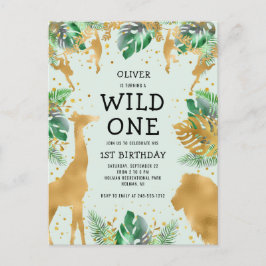 Wild One Oerwoud Safari 1st Birthday Green Uitnodiging Briefkaart