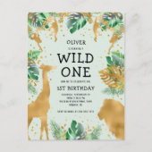 Wild One Oerwoud Safari 1st Birthday Green Uitnodiging Briefkaart (Voorkant)