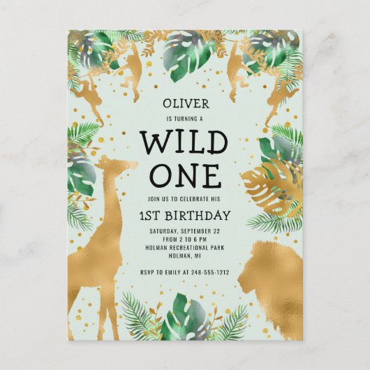 Wild One Oerwoud Safari 1st Birthday Green Uitnodiging Briefkaart (Voorkant)