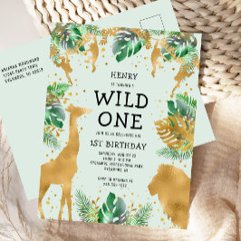 Wild One Oerwoud Safari 1st Birthday Green Uitnodiging Briefkaart
