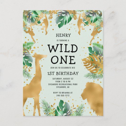 Wild One Oerwoud Safari 1st Birthday Green Uitnodiging Briefkaart (Voorkant)