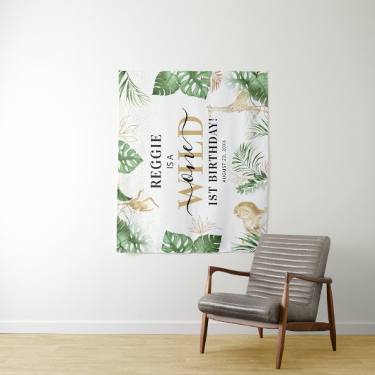 Wild One Oerwoud/Safari 1st Birthday Party Backdro Wandkleed (In situ)