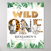 Wild One Oerwoud Safari 1st Birthday Party Poster (Voorkant)