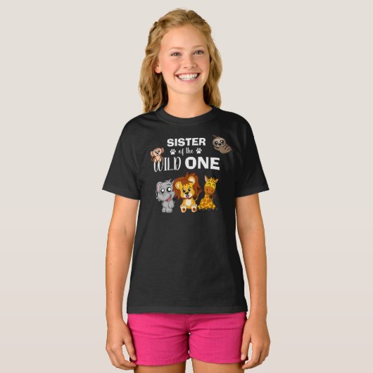 Wild One Oerwoud Safari 1st Birthday Sister T-shirt (Voorkant volledig)