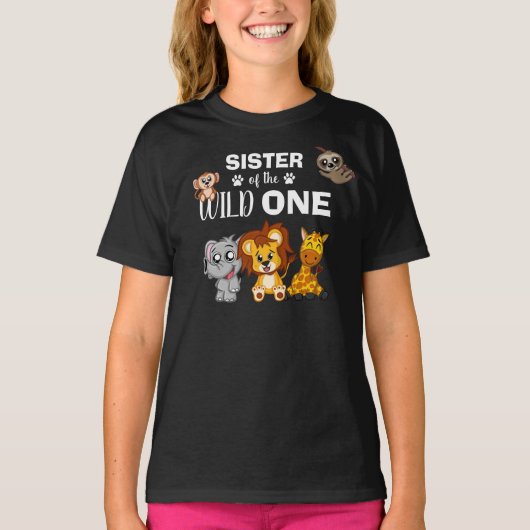 Wild One Oerwoud Safari 1st Birthday Sister T-shirt (Voorkant)