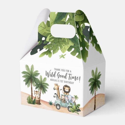 Wild One Oerwoud Safari 1ste verjaardag Bedankdoosjes (Voorkant Zijde)