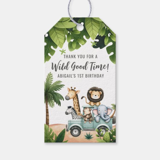 Wild One Oerwoud Safari 1ste verjaardag Cadeaulabel (Voorkant)