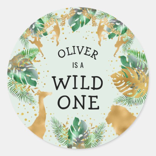 Wild One Oerwoud Safari 1ste verjaardag groene par Ronde Sticker (Voorkant)