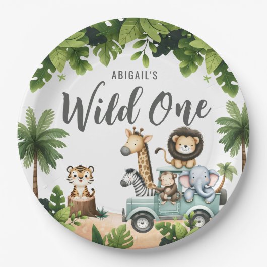 Wild One Oerwoud Safari 1ste verjaardag Papieren Bordje (Voorkant)