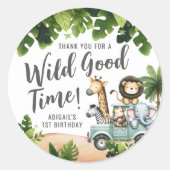 Wild One Oerwoud Safari 1ste verjaardag Ronde Sticker (Voorkant)