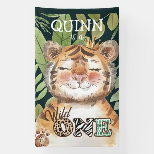 Wild One Oerwoud Safari 1ste verjaardag Spandoek (Verticaal)