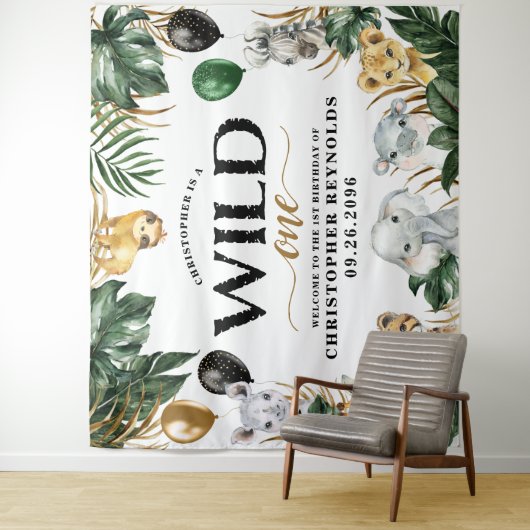 Wild One Oerwoud Safari 1ste verjaardag van de ach Wandkleed (In situ)