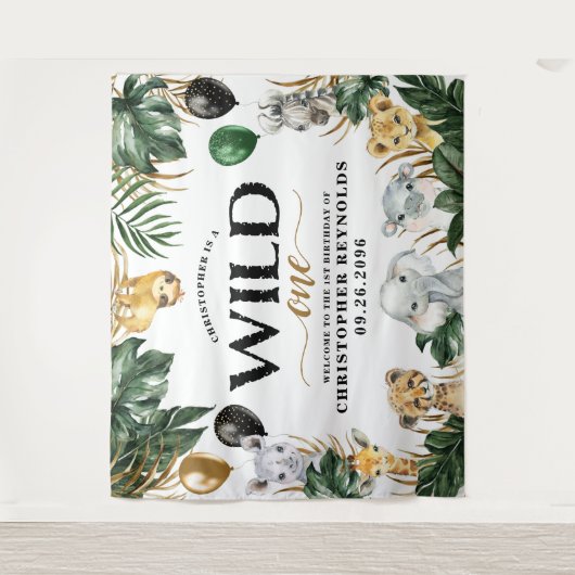 Wild One Oerwoud Safari 1ste verjaardag van de ach Wandkleed (Voorkant)
