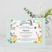 Wild One Oerwoud Safari Animal 1ste verjaardag Kaart (Staand voorkant)