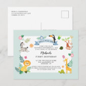 Wild One Oerwoud Safari Animal 1ste verjaardag Uitnodiging Briefkaart (Voorkant / Achterkant)