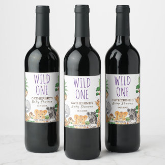 WILD ONE Oerwoud Safari Animal Baby shower Wijn Etiket