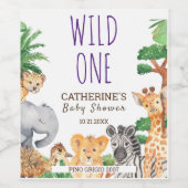 WILD ONE Oerwoud Safari Animal Baby shower Wijn Etiket (Enkel label)