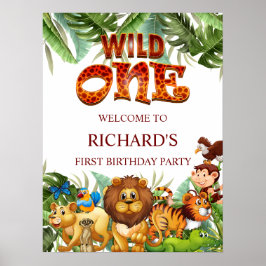 Wild One Oerwoud Safari Animal Birthday Welkom Poster