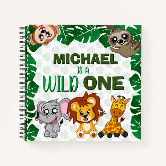 Wild One Oerwoud Safari Animal First Birthday Gues Notitieboek (Voorkant)