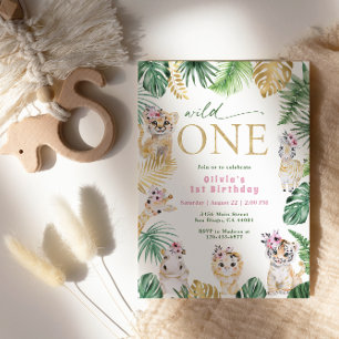 Wild One Oerwoud Safari Animal Gold 1e Verjaardag Kaart