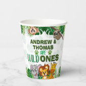 Wild One Oerwoud Safari Animal Twins First Birthda Papieren Bekers (Achterkant)