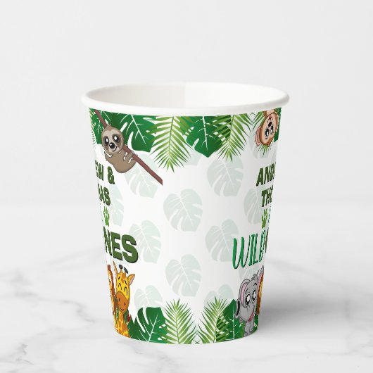 Wild One Oerwoud Safari Animal Twins First Birthda Papieren Bekers (Links)