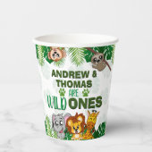 Wild One Oerwoud Safari Animal Twins First Birthda Papieren Bekers (Voorkant)