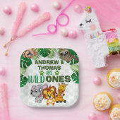 Wild One Oerwoud Safari Animal Twins First Birthda Papieren Bordje (Feest)