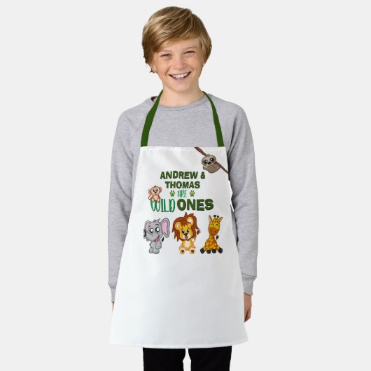 Wild One Oerwoud Safari Animal Twins First Birthda Schort (Gedragen)