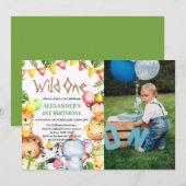 Wild One Oerwoud Safari Animals 1e Verjaardag Foto Kaart (Voorkant / Achterkant)