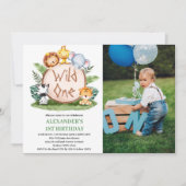 Wild One Oerwoud Safari Animals 1e Verjaardag Foto Kaart (Voorkant)