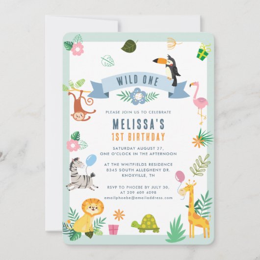 Wild One Oerwoud Safari Animals 1e verjaardag Kaart (Voorkant)