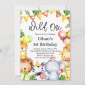 Wild One Oerwoud Safari Animals 1e verjaardag Kaart (Voorkant)