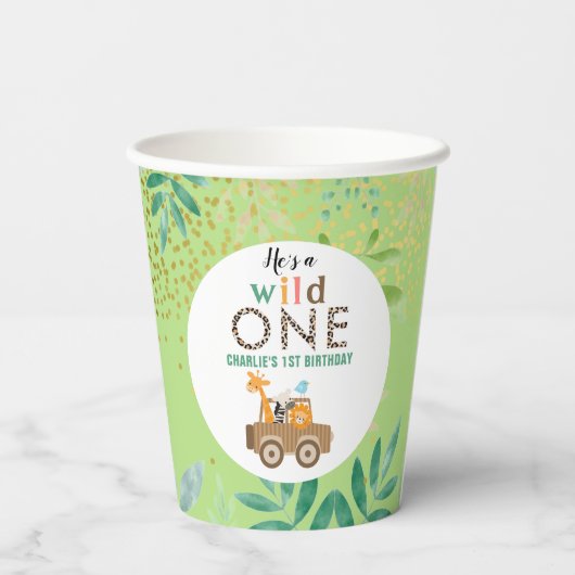Wild One Oerwoud Safari Animals 1e verjaardag Papieren Bekers (Achterkant)